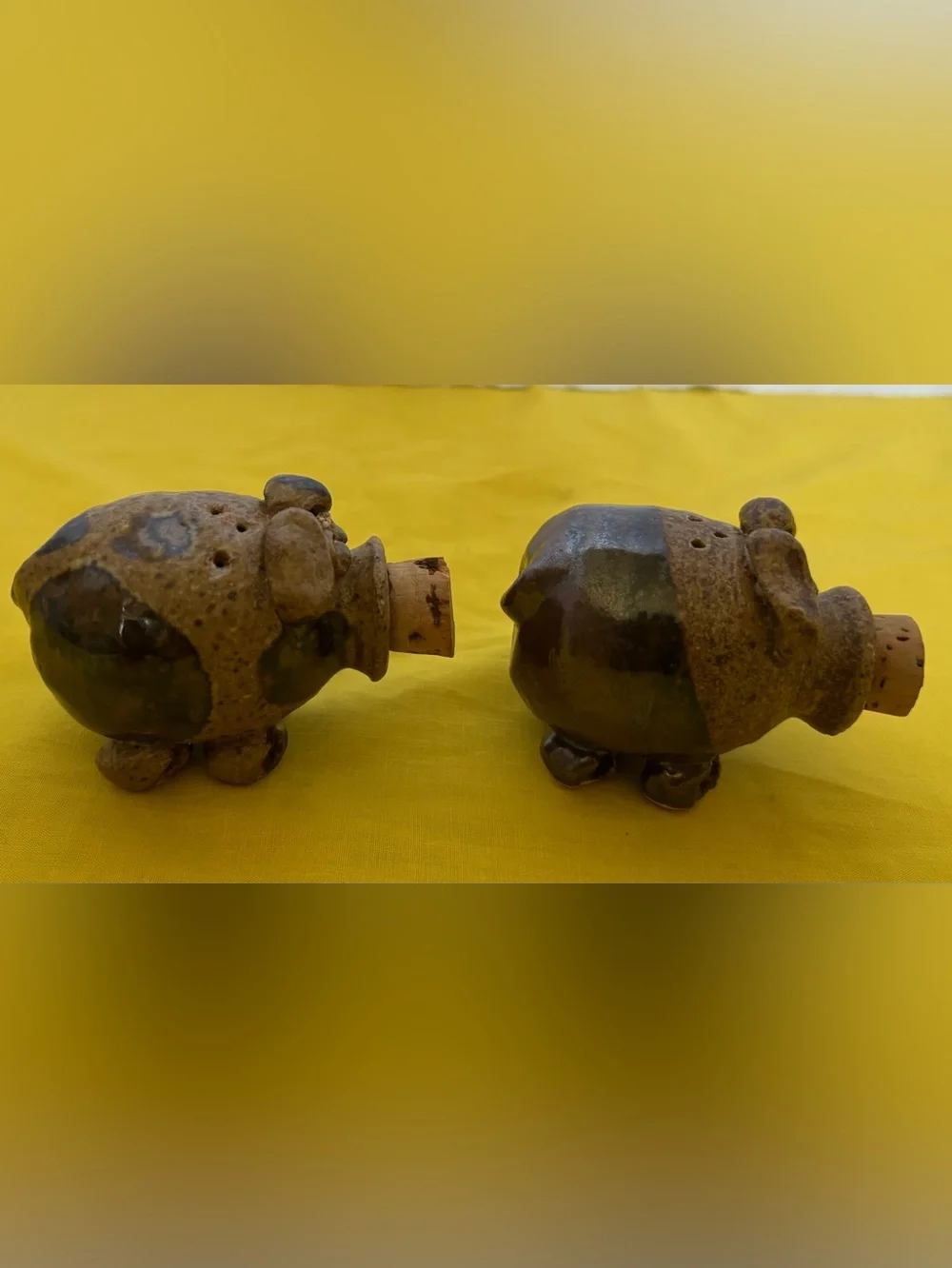 Handcrafted Brown Ceramic Pig Salt and Pepper Shakers - Set of 2